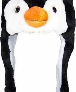 Beste deal 😀 KIMU Pinguin Muts Flappen Zwart Wit - Pluche Flapmuts Pinguinmuts ⭐