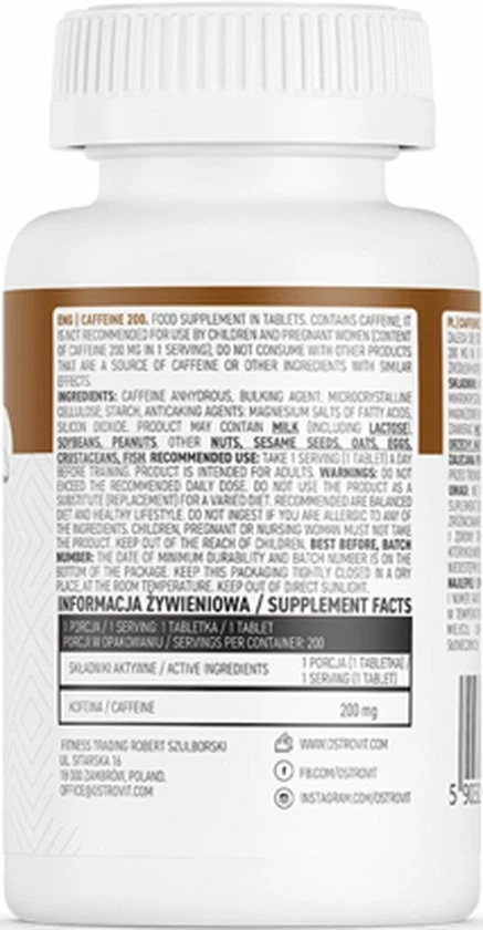 Gloednieuw ๐ Pre-Workout - Caffeine 200mg 200 Tablets OstroVit ๐ฅ 5 Gloednieuw ๐ Pre-Workout - Caffeine 200mg 200 Tablets OstroVit ๐ฅ - Afbeelding 3