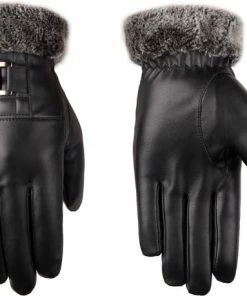 Kopen 👍 Sitna Winter Fleece Handschoenen Touchscreen Finger Tips - Anti-Slip Touchscreen Handschoenen - Winddicht Leren Handschoen Met Fleece Voering - One-Size - Zwart ⌛