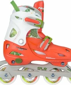 Nijdam Shop 17 Beste deal 🛒 Nijdam Inlineskates Junior Verstelbaar - Hardboot - Jungle - Perzik/Groen/Wit - 27-30 👏