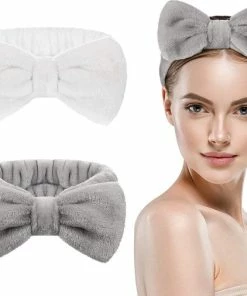 Groothandel ๐ LIXIN Set 2 Stuks Make-up Haarbanden - Wit, Grijs - Cosmetische Hoofdband - Haarband Volwassenen - Bandeau - Vrouwen - Dames - Tieners - Meiden - Dans - Yoga - Hardlopen - Sport - Haaraccessoires โจ