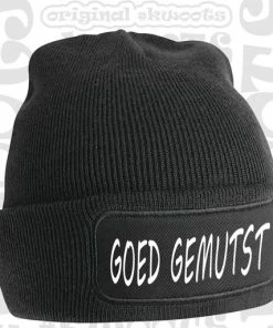 Nieuw ⌛ Beechfield GOED GEMUTST Muts - Zwart Met Wit - Beanie - One Size - Unisex - Grappige Teksten - Quotes - Kwoots - Wintersport - Aprés Ski Muts ⭐