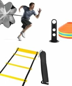Nieuw 🥰 Merkloos Agility Training Set Van 3 - Loopladder , 50 Stuks Pionnen En Running Parachute - Voetbal Hockey Basketbal Training Behendigheid -Coördinatieladder Trainingsladder Accesoire - Markeer Pionnen Agility Cones - Weerstandsparachute Ower Training 😀