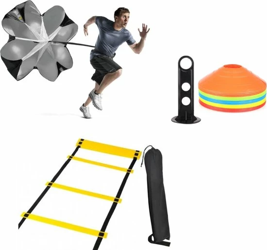 Nieuw 🥰 Merkloos Agility Training Set Van 3 - Loopladder , 50 Stuks Pionnen En Running Parachute - Voetbal Hockey Basketbal Training Behendigheid -Coördinatieladder Trainingsladder Accesoire - Markeer Pionnen Agility Cones - Weerstandsparachute Ower Training 😀 3 Nieuw 🥰 Merkloos Agility Training Set Van 3 - Loopladder , 50 Stuks Pionnen En Running Parachute - Voetbal Hockey Basketbal Training Behendigheid -Coördinatieladder Trainingsladder Accesoire - Markeer Pionnen Agility Cones - Weerstandsparachute Ower Training 😀