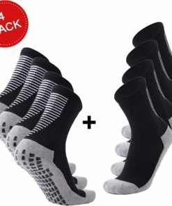 Korting 👍 MyStand® Gripsokken Voetbal Unisex 4 Pack - 4x Zwart (4 Paar) - One Size 👏