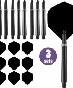 Beste Verkoop 🌟 ABC Darts - Dart Flights En Dart Shafts - Zwart - 3 Sets 😀