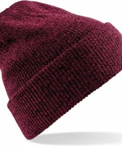 Promo 🤩 Beechfield Gebreide Heritage Beanie Wintermuts Voor Volwassenen - Damesmutsen / Herenmutsen - 100% Polyacryl - Vintage Bordeaux 🔥