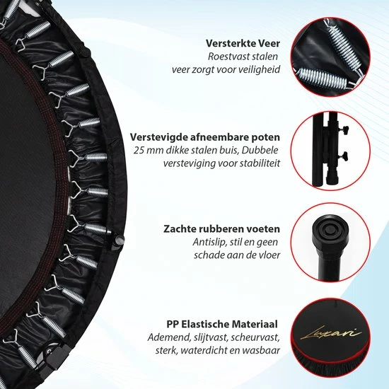 Gloednieuw ๐ Luxari - Hoogwaardige Fitness Bounce Trampoline - Inclusief Stang En Beschermhoes - 105 Cm Diameter - Opvouwbaar - Belastbaar Tot 150 Kg - Mini Trampoline - Hometrainer - Trampoline ๐ 4 Gloednieuw ๐ Luxari - Hoogwaardige Fitness Bounce Trampoline - Inclusief Stang En Beschermhoes - 105 Cm Diameter - Opvouwbaar - Belastbaar Tot 150 Kg - Mini Trampoline - Hometrainer - Trampoline ๐ - Afbeelding 2