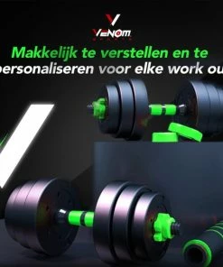 Gloednieuw ⭐ Venom Sports Verstelbare Dumbbell Set Tot 20kg - Professionele 2-in-1 Halterset Gewichten - Gebruiksvriendelijke Fitness Stang - Groen 🛒 -Nijdam Shop 550x550 361