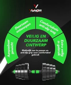 Gloednieuw ⭐ Venom Sports Verstelbare Dumbbell Set Tot 20kg - Professionele 2-in-1 Halterset Gewichten - Gebruiksvriendelijke Fitness Stang - Groen 🛒 -Nijdam Shop 550x550 363