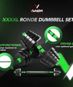 Gloednieuw ⭐ Venom Sports Verstelbare Dumbbell Set Tot 20kg - Professionele 2-in-1 Halterset Gewichten - Gebruiksvriendelijke Fitness Stang - Groen 🛒 -Nijdam Shop 550x550 365