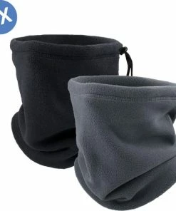 Nijdam Shop 21 Beste deal 🤩 TwinQ Colsjaal Fleece - Bandana- Nekwarmer - Sjaal - Zwart Grijs - 2 Stuks 👏