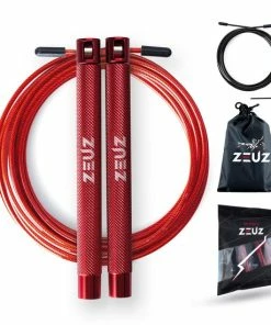 Aanbiedingen ⭐ ZEUZ® Professioneel Crossfit & Fitness Springtouw – Verstelbaar – Volwassenen – Speed Sport Touw & Speedrope – Rood - Verbeter Je Conditie, Snelheid En Kracht Door Deze Jump Rope Met Kogellagers ✨