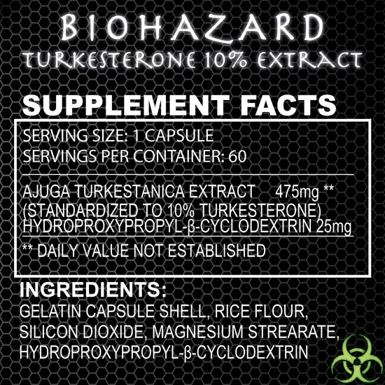 Begroting โญ Biohazard - Turkesterone - 10% Extract - 500mg - 60 Capsules - Testosterone Booster - Testosterone Capsules - Afvallen - Fatburner ๐ 5 Begroting โญ Biohazard - Turkesterone - 10% Extract - 500mg - 60 Capsules - Testosterone Booster - Testosterone Capsules - Afvallen - Fatburner ๐ - Afbeelding 3