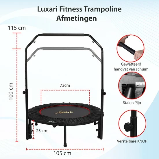 Gloednieuw ๐ Luxari - Hoogwaardige Fitness Bounce Trampoline - Inclusief Stang En Beschermhoes - 105 Cm Diameter - Opvouwbaar - Belastbaar Tot 150 Kg - Mini Trampoline - Hometrainer - Trampoline ๐ 7 Gloednieuw ๐ Luxari - Hoogwaardige Fitness Bounce Trampoline - Inclusief Stang En Beschermhoes - 105 Cm Diameter - Opvouwbaar - Belastbaar Tot 150 Kg - Mini Trampoline - Hometrainer - Trampoline ๐ - Afbeelding 5