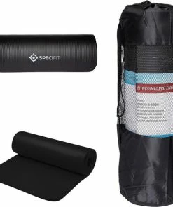 Beste Pirce 😍 Specifit Fitnessmat Pro Zwart - Yogamat Met Tas En Draagriem - NBR Foam 1,5 Cm Dik - 180 Cm X 60 Cm X 1,5 Cm 🛒