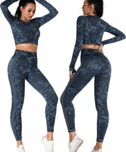 Kopen 😀 Merkloos Sportoutfit - Sportkleding Set Dames - Yoga Kleding - Sport BH - Sportlegging Dames - Sport Top - High Waist Legging Dames - Camouflage Kleding - Dames Kleding - Panterprint - Luipaard - Legging & Shapewear Dames | Top + Legging | Blauw | Maat S ⭐