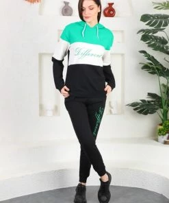 Coupon 🛒 Merkloos Dames Trainingspak- Sport Kleding- Tracksuit- Joggingpak- Huispak- 2- Delig- Groen, Wit, Zwart- Maat S 🌟